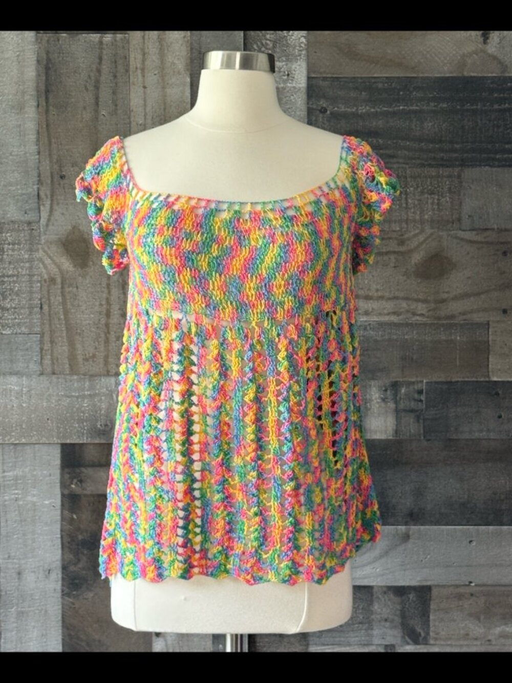 Handmade sparkly rainbow crochet top large festival boho butterfly sleeves fairy